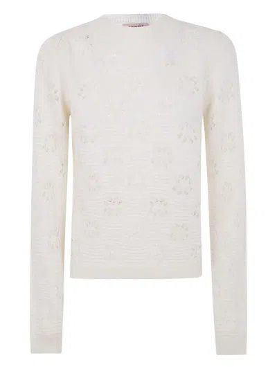 Twinset Twin-set Textured Knit Sweater With Subtle Floral Pattern In White