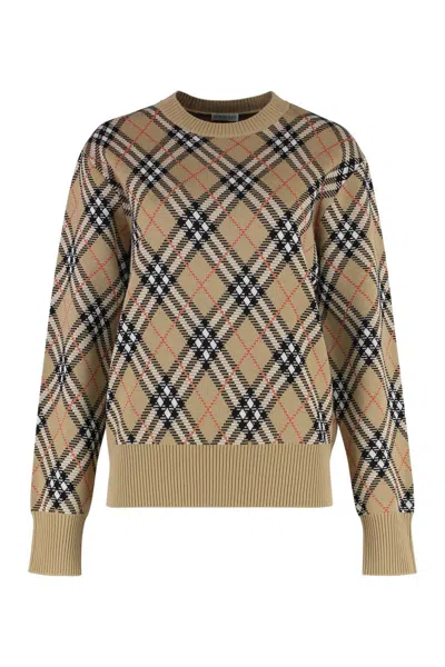 Burberry Check-pattern Wool Sweater In Brown
