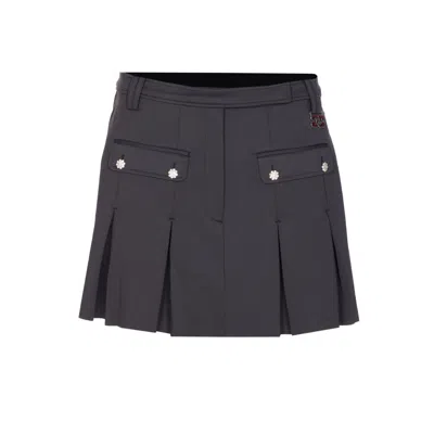 Ganni Black Pleated Mini Skirt In Gray