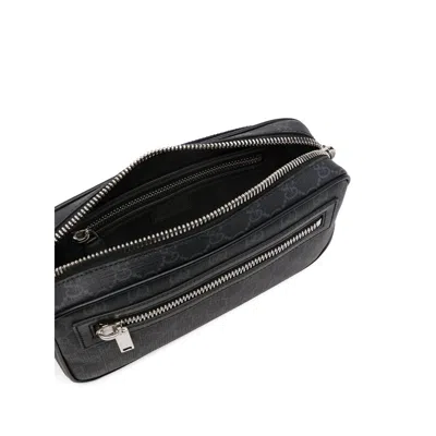 Gucci Men Black Gg Supreme Canvas Coated Finish Signature Web-stripe Waist Strap Detachable Adjustab In Black