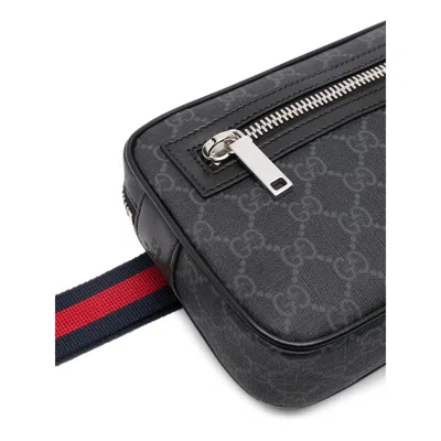 Gucci Men Black Gg Supreme Canvas Coated Finish Signature Web-stripe Waist Strap Detachable Adjustab In Black