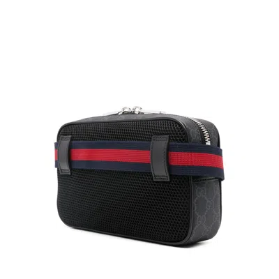 Gucci Men Black Gg Supreme Canvas Coated Finish Signature Web-stripe Waist Strap Detachable Adjustab In Black