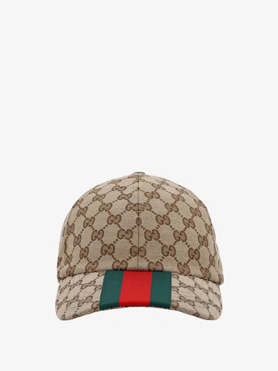 Gucci Men Beige And Ebony Baseball Cap With Web Detail In Gg Supreme Canvas Man In Green