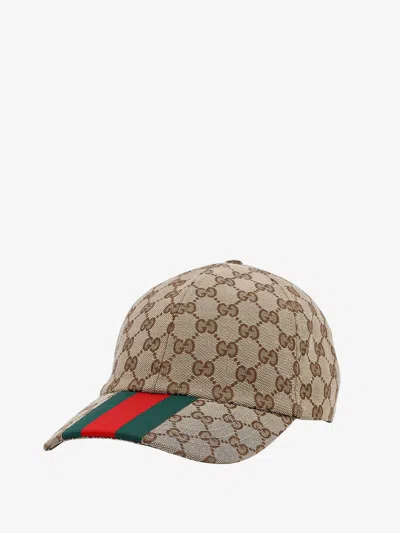 Gucci Men Beige And Ebony Baseball Cap With Web Detail In Gg Supreme Canvas Man In Green