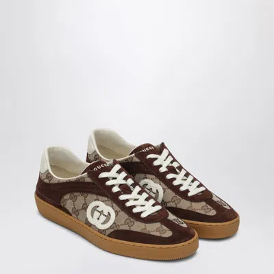 Gucci Men G75 Low-top Supreme Gg Fabric And Suede Sneakers In Brown