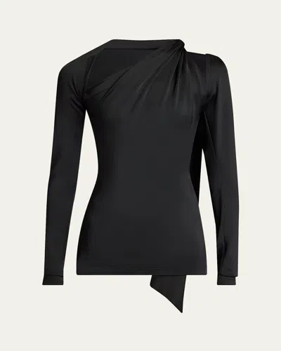 Victoria Beckham Asymmetric Cut Out Crewneck Top In Black