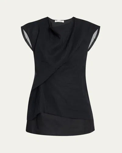 The Row Inawa Draped Layered Sleeveless Top In Black