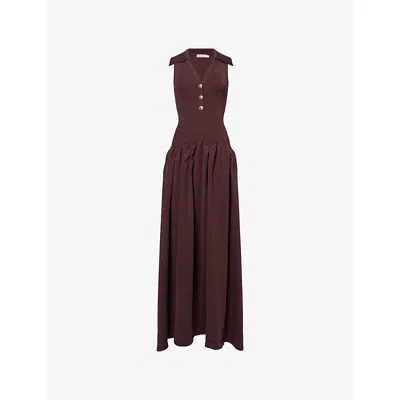 Self-portrait Embellished Ribbed-knit And Poplin Maxi Dress In Brown