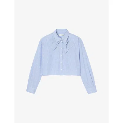 Sandro Checked Cropped Shirt In Blue