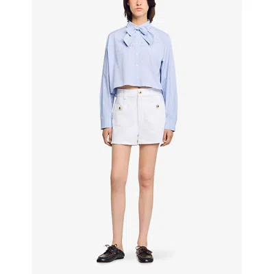 Sandro Checked Cropped Shirt In Blue