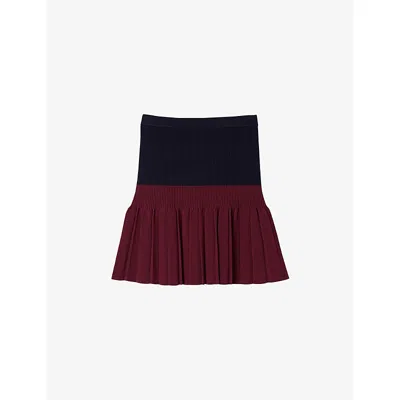 Sandro Womens Navy Blue Two-tone Pleated Knitted Mini Skirt