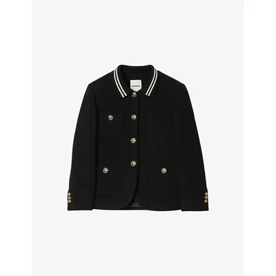 Sandro Womens Black Stripe-collar Tweed Jacket