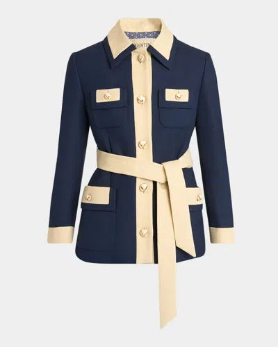 Valentino Blue/ivory Jacket With Belt In Animal Print