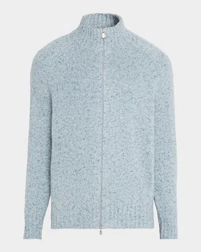 Brunello Cucinelli Men's Cashmere Zip Cardigan In Blue