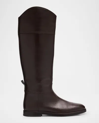 Brunello Cucinelli Brown Leather Boots With Shiny Detail In Brown