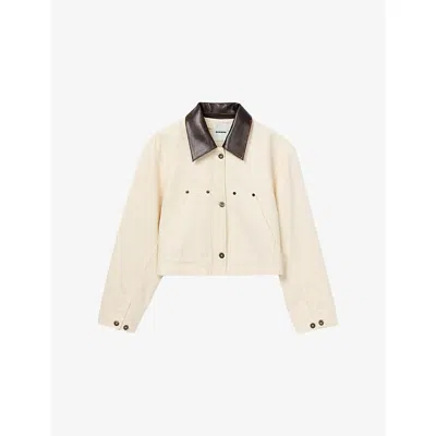 Sandro Womens Ecru Contrast-collar Cotton Workwear Jacket In Neutral