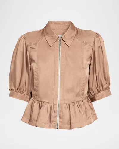 Cinq À Sept Daphne Puff-sleeve Ruffled Jacket In Brown