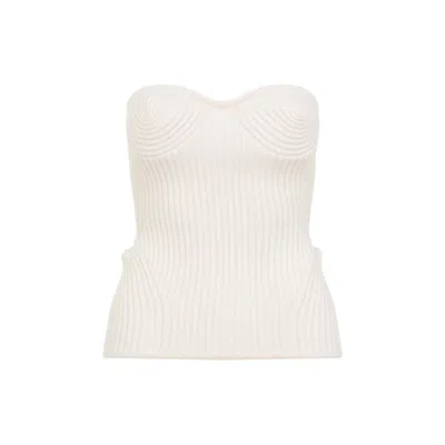 Jean Paul Gaultier White Merino Wool Ribbed Stretch Corset In White