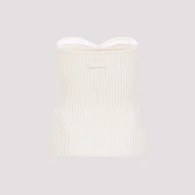 Jean Paul Gaultier White Merino Wool Ribbed Stretch Corset In White