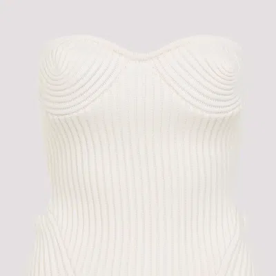 Jean Paul Gaultier White Merino Wool Ribbed Stretch Corset In White