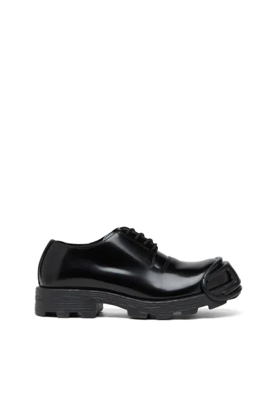 Diesel D-hammer-leather Lace-up Shoes With Oval D Toe Cap In Black