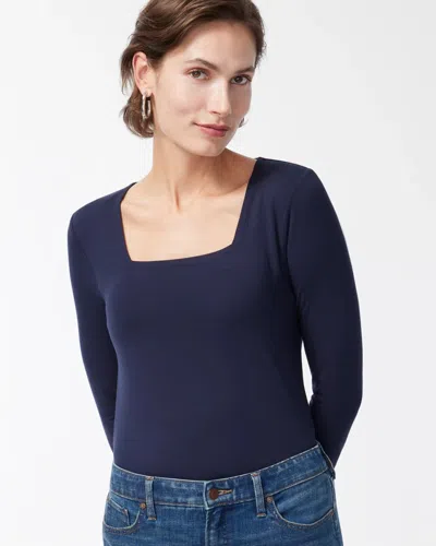 Chico's Touch Of Cool Square Neck Tee In Blue Size 8/10 |  In Navy Blue