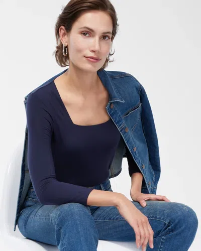 Chico's Touch Of Cool Square Neck Tee In Blue Size 8/10 |  In Navy Blue