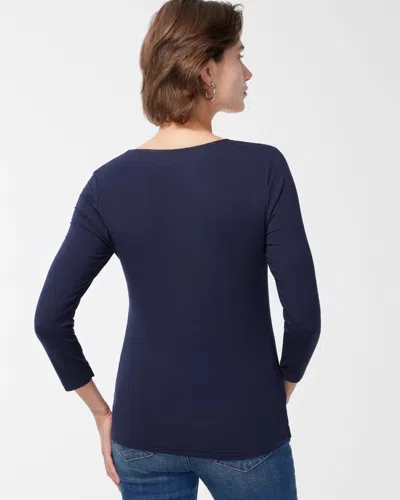 Chico's Touch Of Cool Square Neck Tee In Blue Size 8/10 |  In Navy Blue