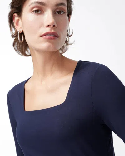 Chico's Touch Of Cool Square Neck Tee In Blue Size 8/10 |  In Navy Blue