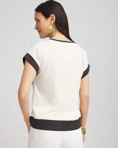 Chico's Floral Rib-knit Satin Top In White In Sand