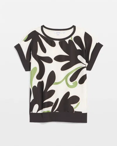 Chico's Floral Rib-knit Satin Top In White In Sand