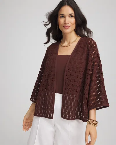 Chico's Short Woven Kimono In Cacao In Brown