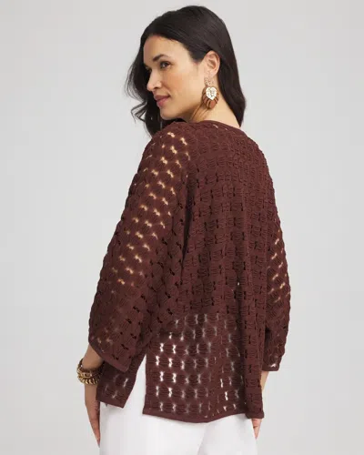 Chico's Short Woven Kimono In Cacao In Brown
