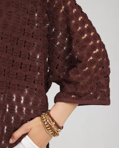 Chico's Short Woven Kimono In Cacao In Brown