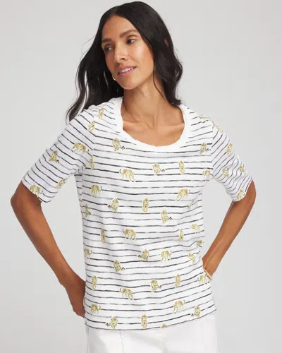 Chico's Leopard Graphic Elbow-sleeve Tee In White In White