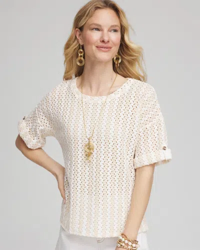 Chico's Textured Roll Cuff Tee In Neutral