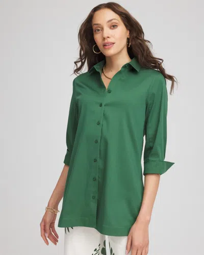 Chico's No Iron Classic Button Down Tunic In Palm Leaf In Green