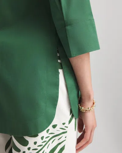 Chico's No Iron Classic Button Down Tunic In Palm Leaf In Green