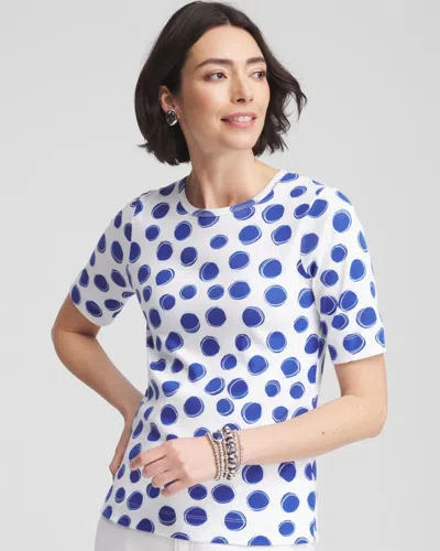 Chico's Polka-dot Pima Cotton Crewneck Tee In White In White