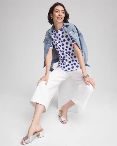 Chico's Polka-dot Pima Cotton Crewneck Tee In White In White