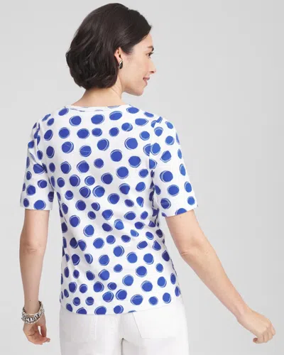 Chico's Polka-dot Pima Cotton Crewneck Tee In White In White