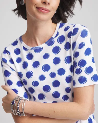 Chico's Polka-dot Pima Cotton Crewneck Tee In White In White