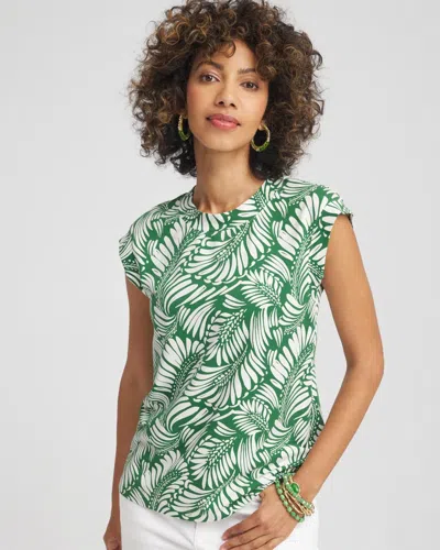 Chico's Palm-frond-print Cap-sleeve Top In Palm Leaf In Green