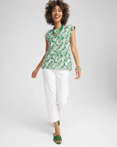 Chico's Palm-frond-print Cap-sleeve Top In Palm Leaf In Green