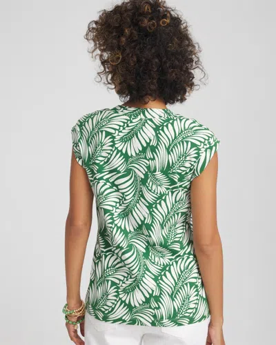 Chico's Palm-frond-print Cap-sleeve Top In Palm Leaf In Green
