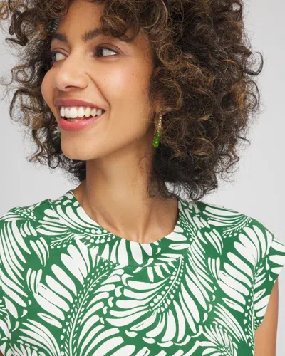 Chico's Palm-frond-print Cap-sleeve Top In Palm Leaf In Green
