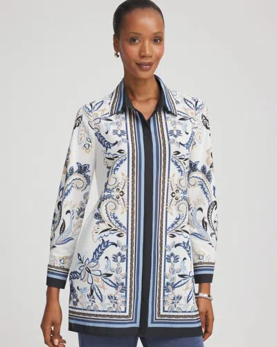 Chico's Travelers Paisley Mesh Shirt Jacket In Canyon Blue