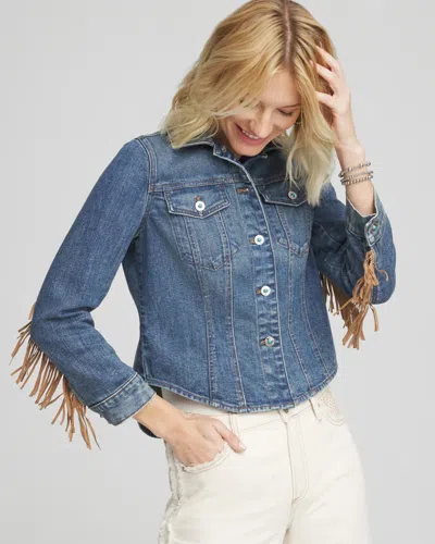 Chico's Cropped-fit Fringe Denim Jacket In Toledo Indigo
