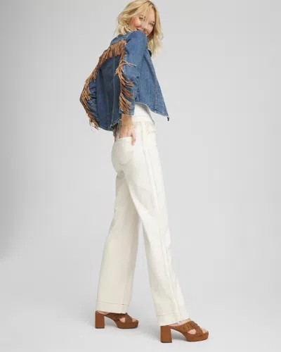 Chico's Cropped-fit Fringe Denim Jacket In Toledo Indigo