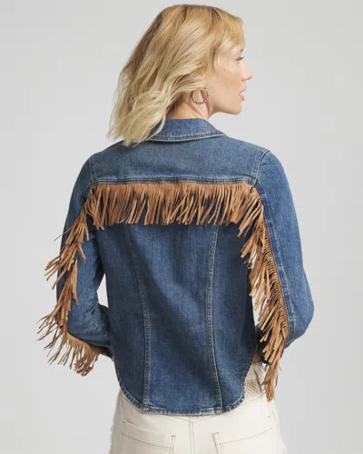 Chico's Cropped-fit Fringe Denim Jacket In Toledo Indigo